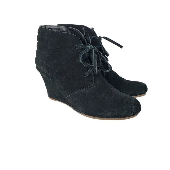 Dolce Vita Ankle Wedge Booties Black Suede Lace Up Womens Size 11 - Picture 1 of 13